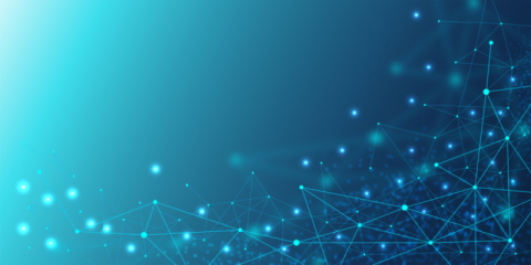 Abstract blue digital network with interconnected nodes representing integrated risk management systems